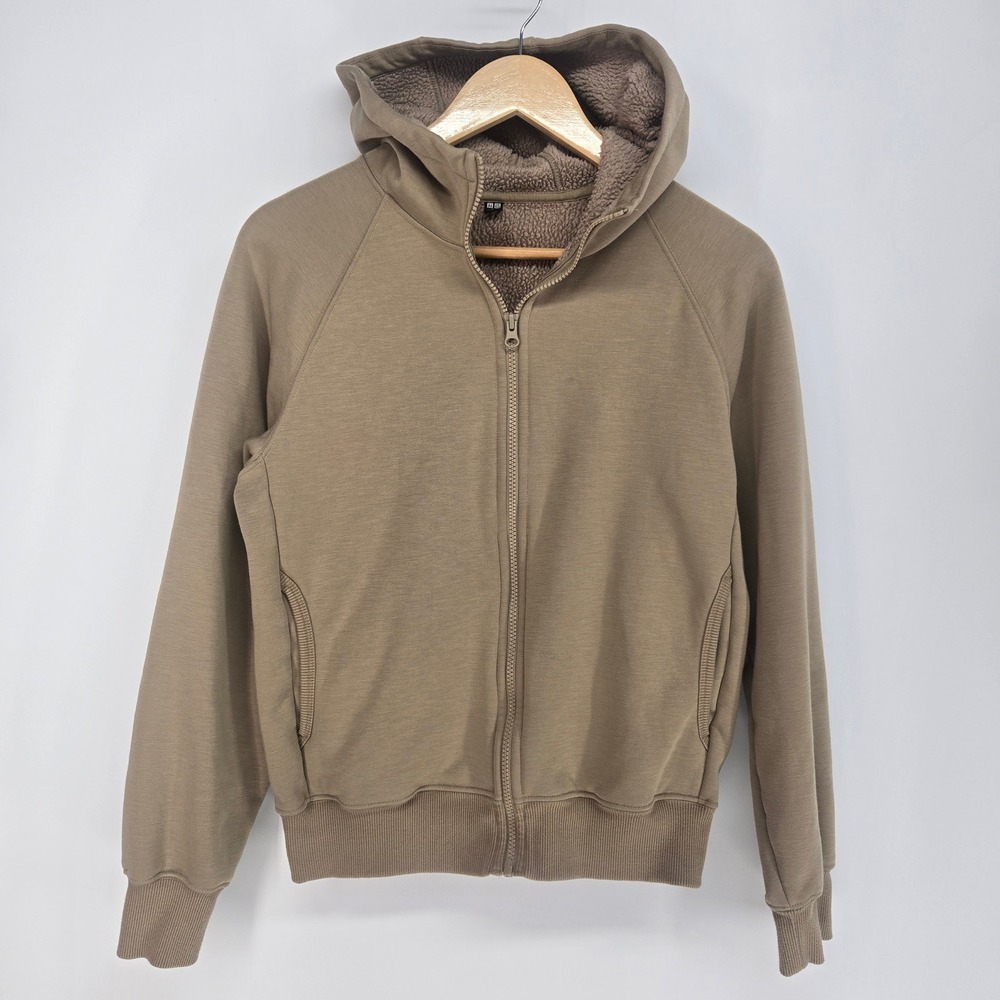 Uniqlo Hoodie Womens‎ XS Brown Heattech Pile Lined Full Zip Sweatshirt Cozy